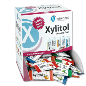 Miradent Xylitol Chiclets caja dispensadora sabores surtidos